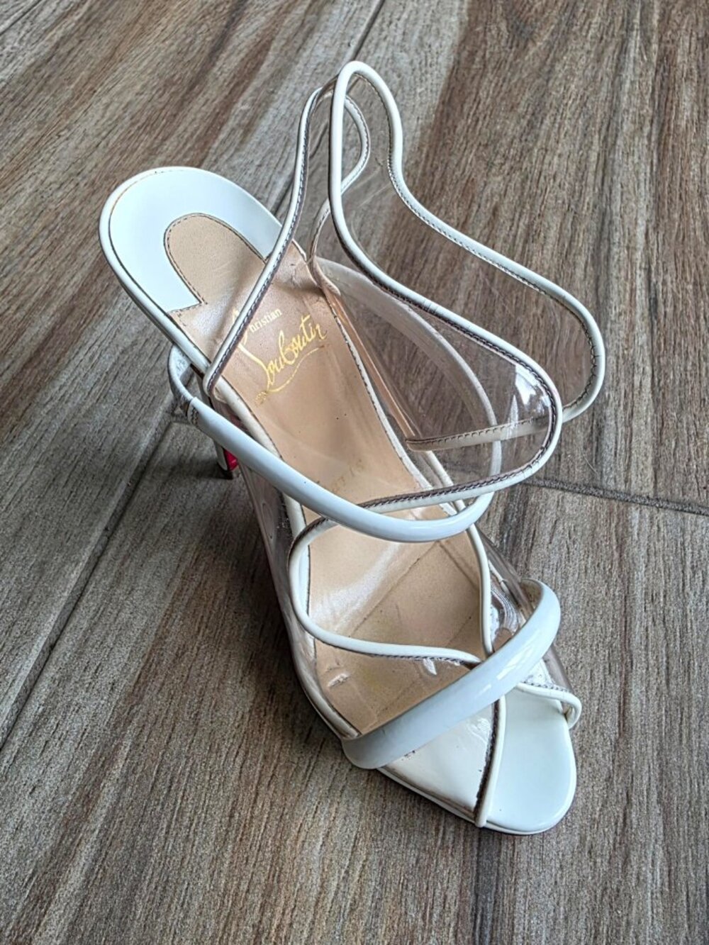 Christian Louboutin Aqua Ronda PVC Clear/White Strap Heels Eur. 36